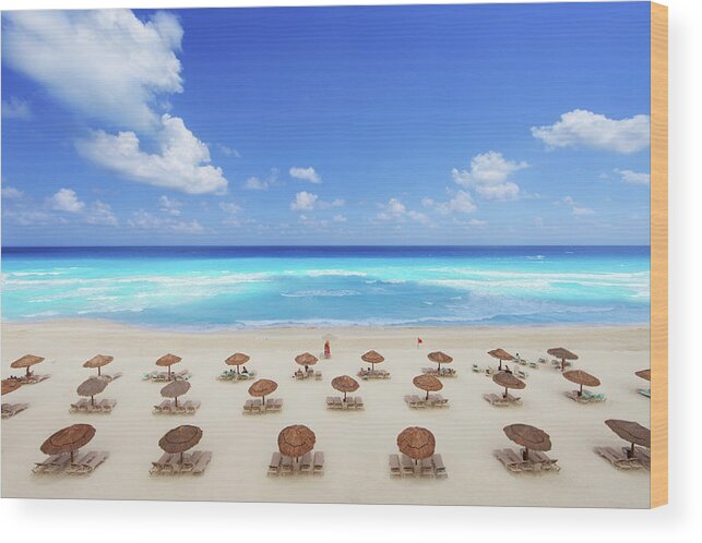 Water's Edge Wood Print featuring the photograph Tropical Beach Resort by Georgepeters