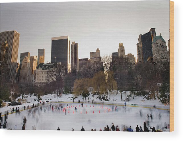 People Wood Print featuring the photograph Trump Wollman Skating Rink, New York by Terenceleezy
