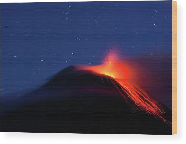 Following Wood Print featuring the photograph Tungurahua Volcano With Lava Flow by Peter Adams