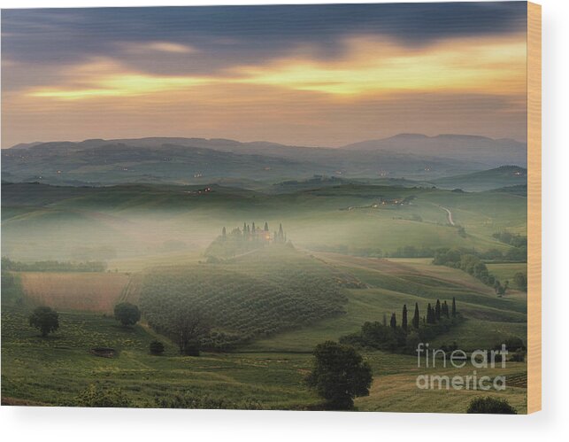 Scenics Wood Print featuring the photograph Tuscany - Landscape Sunrise View, Hills by Suttipong Sutiratanachai
