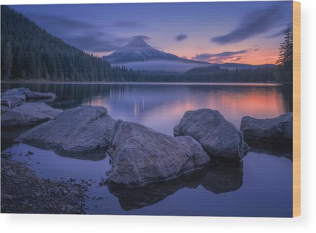 Mountain Wood Print featuring the photograph Twilight At Trillium Lake by Lydia Jacobs