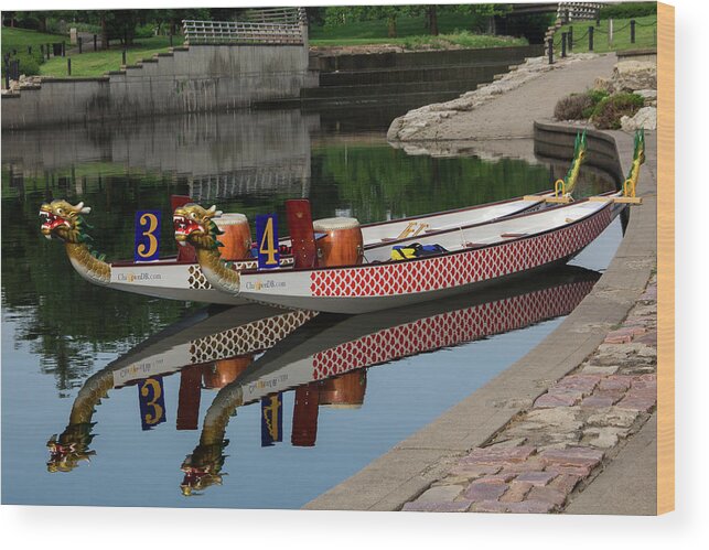 Boats Wood Print featuring the photograph Two Dragon Boats, Ready to Race by Beth Partin