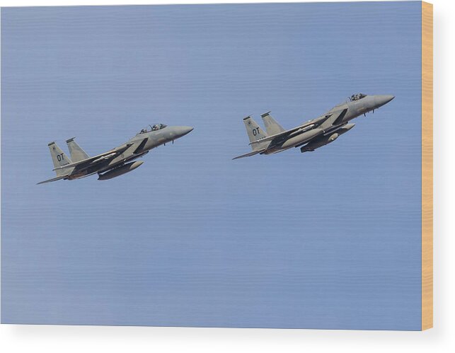 Boeing Wood Print featuring the photograph Two U.s. Air Force F-15 Eagles Run by Rob Edgcumbe
