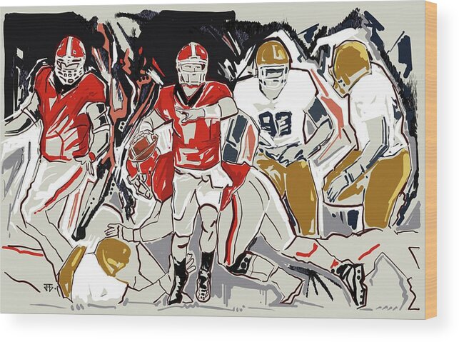 Uga Football Wood Print featuring the painting UGA Notre Dame by John Gholson