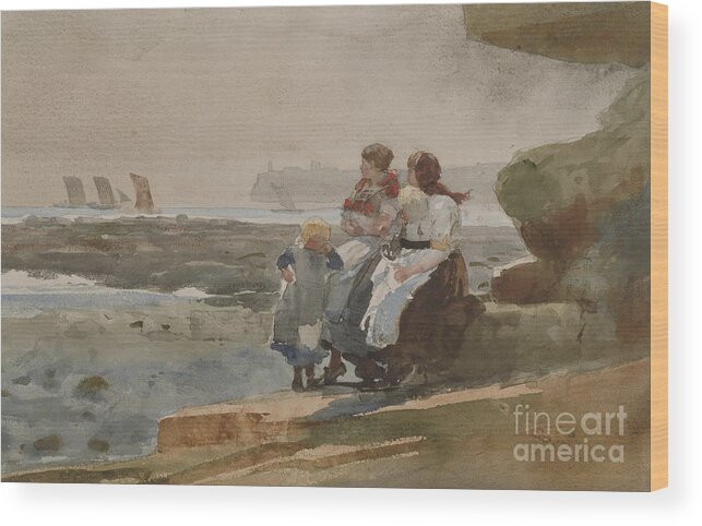 Winslow Homer Wood Print featuring the painting Under the Cliff, Cullercoats , 1881 by Winslow Homer