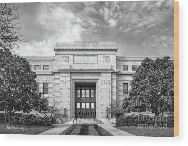 University Of Kansas Wood Print featuring the photograph University of Kansas Strong Hall by University Icons