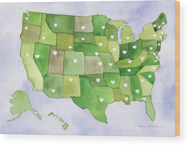 Blue Wood Print featuring the painting Usa Capital Map by Kathleen Parr Mckenna
