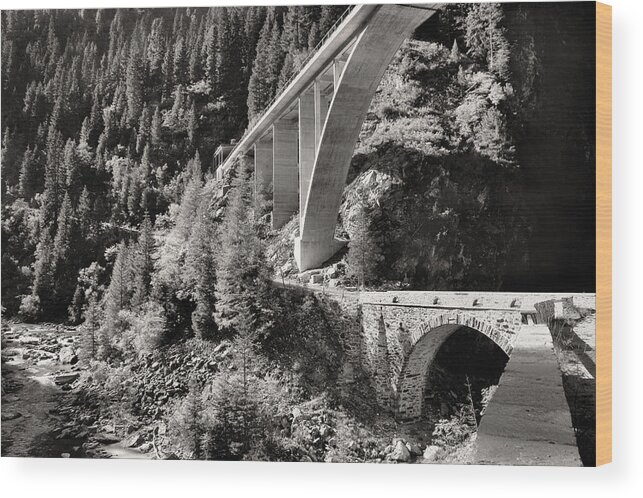 Graubünden Wood Print featuring the photograph Val di Lei Bridges, Old and New by Steve Ember