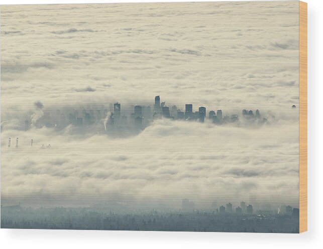 Downtown District Wood Print featuring the photograph Vancouver City Downtown In Fog by © Anthony Maw, Vancouver, Canada