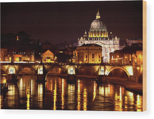 State Of The Vatican City Wood Print featuring the photograph Vatican City At Dusk by © Bernard Tan. All Rights Reserved.