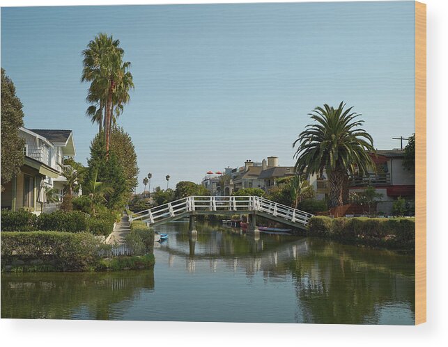 Tranquility Wood Print featuring the photograph Venice California Houses And Canals by Steve Lewis Stock