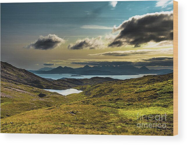 Adventure Wood Print featuring the photograph View From Applecross Pass To Scenic Landscape And The Isle Of Skye In Scotland by Andreas Berthold