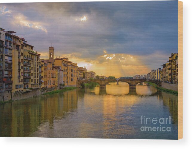 Arno River Wood Print featuring the photograph View of the Arno from the Ponte Vecchio by Diane Diederich