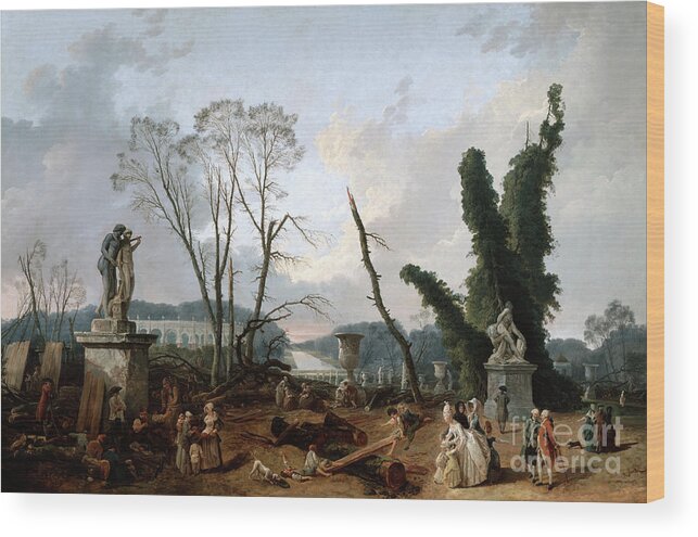 Oil Painting Wood Print featuring the drawing View Of The Tapis Vert In Versailles by Print Collector