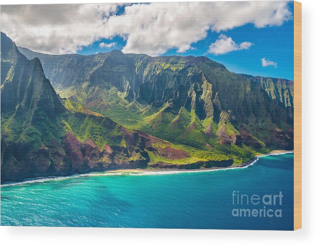 Mountains Wood Print featuring the photograph View On Napali Coast On Kauai Island by Alexander Demyanenko