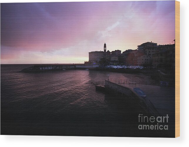 Tranquility Wood Print featuring the photograph View On Nervi Genoa At Sunset by Stanislaw Pytel