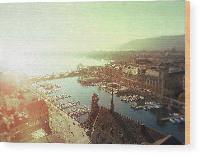 Zurich Wood Print featuring the photograph View On Zurich by Querbeet