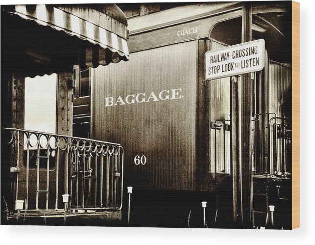 Railroad Wood Print featuring the photograph Vintage - Railroad Baggage Car - B W by Paul W Faust - Impressions of Light