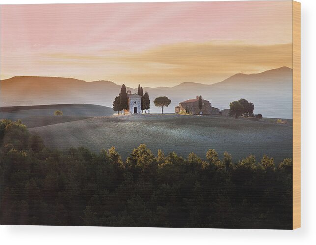 Scenics Wood Print featuring the photograph Vitaleta Chapel At Sunset by Jova Photo