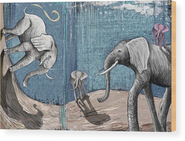 Elephants Wood Print featuring the painting Void Solutions by Yom Tov Blumenthal