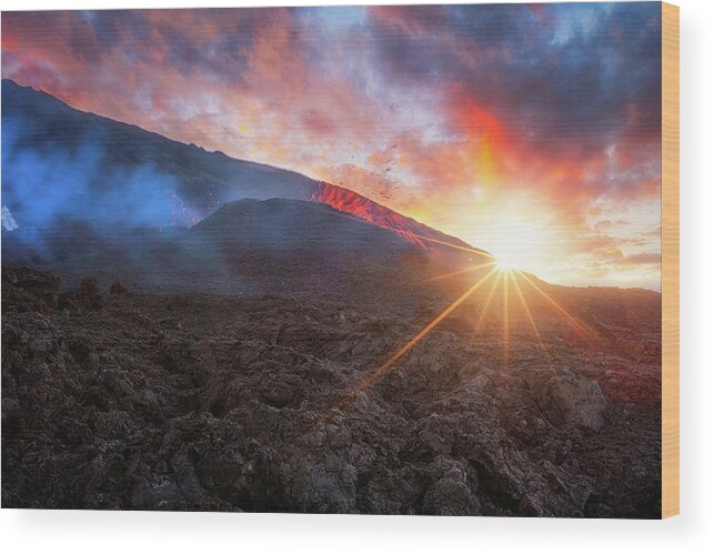 Volcano Wood Print featuring the photograph Volcano Sunrise by Barathieu Gabriel