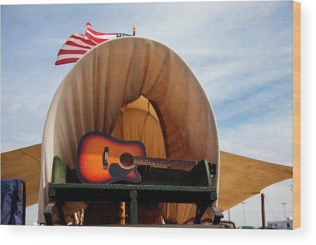 Guitar Wood Print featuring the photograph Warming Up for the National Anthem by Toni Hopper