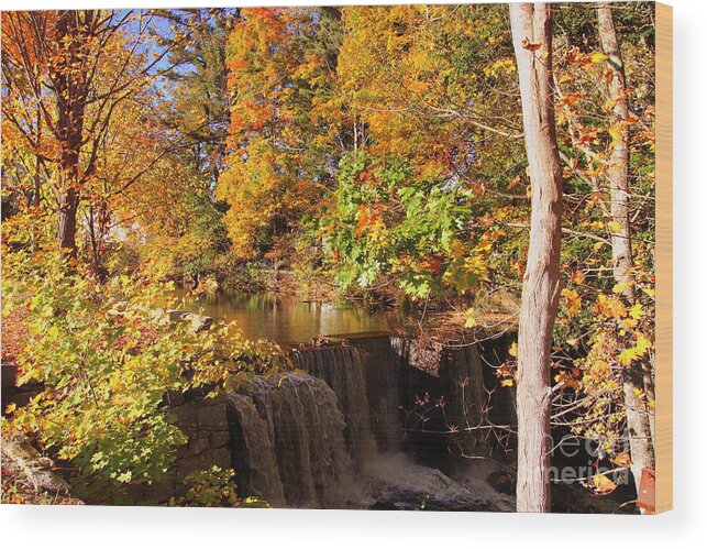 Maine Wood Print featuring the photograph Waterfall in Autumn by Lennie Malvone