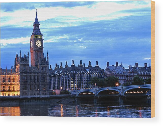 Clock Tower Wood Print featuring the photograph Westminster Bridge And Big Ben In by Thinkstock Images