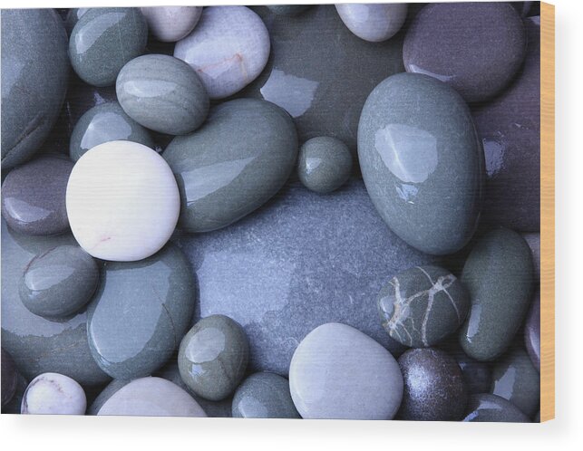 Large Group Of Objects Wood Print featuring the photograph Wet Granite Pebbles On Beach by Rosemary Calvert