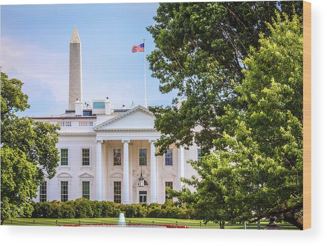 Built Structure Wood Print featuring the photograph White House And Washington Monument by Aleksandarnakic