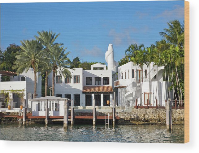 Clear Sky Wood Print featuring the photograph White Mansion With Spiral Chimney Near by Barry Winiker