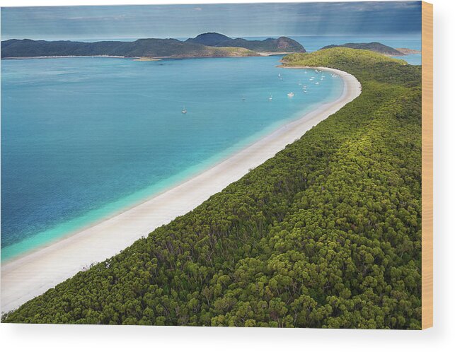 Sailboat Wood Print featuring the photograph Whitehaven Beach by Kieran Stone