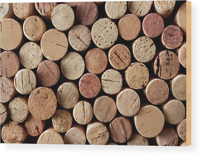 In A Row Wood Print featuring the photograph Wine Corks by Malerapaso
