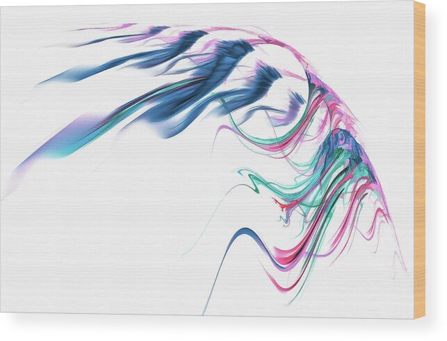 Blue Wood Print featuring the digital art Wing of Beauty Art Abstract Blue by Don Northup