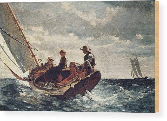 Painting Wood Print featuring the painting Winslow Homer Breezing Up -A Fair Wind-. Date/Period 1873 - 1876. Painting. by Winslow Homer