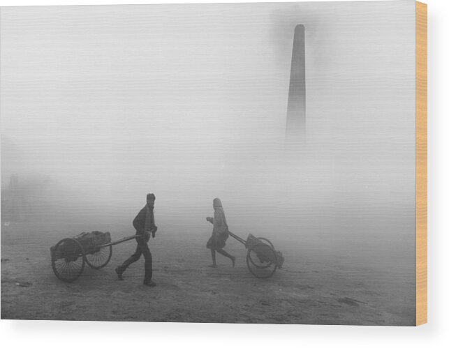 Brick Wood Print featuring the photograph Winter Morning In The Brick-field by Sudipta Chakraborty