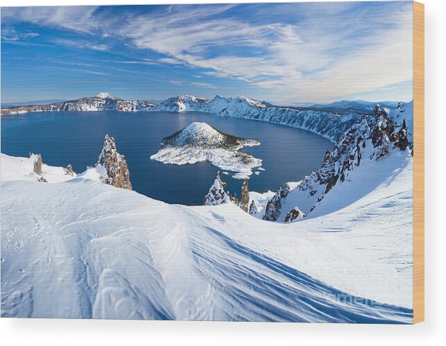 Cliffs Wood Print featuring the photograph Winter Scene At Crater Lake Volcano by Matthew Connolly