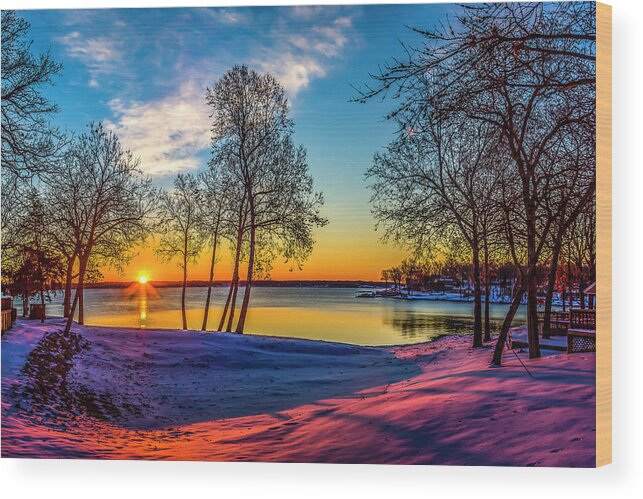 Grand Lake Wood Print featuring the photograph Winter Sunrise at East Bay by David Wagenblatt