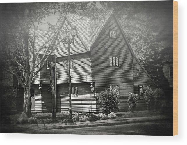 Salem Wood Print featuring the photograph Witch House Salem Massachusetts in Black and White by Carol Japp