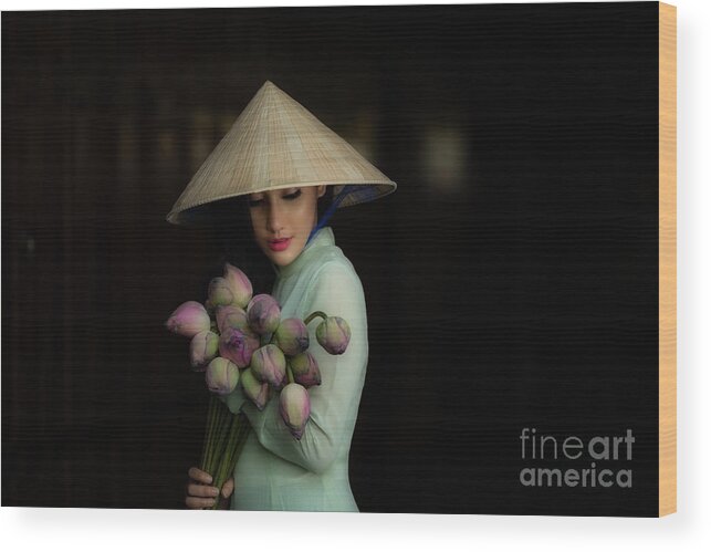 Chinese Culture Wood Print featuring the photograph Women Vietnam In Ao Dai Traditional by Sutiporn Somnam