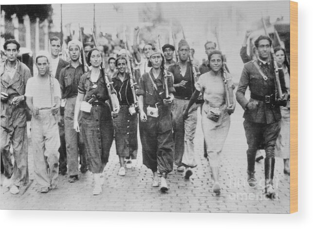Rifle Wood Print featuring the photograph Women With Rifles Marching by Bettmann