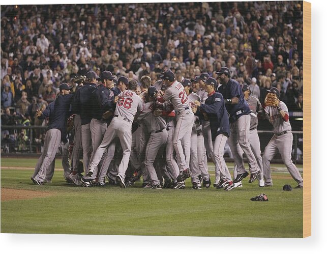 Celebration Wood Print featuring the photograph World Series Boston Red Sox V Colorado by Rich Pilling