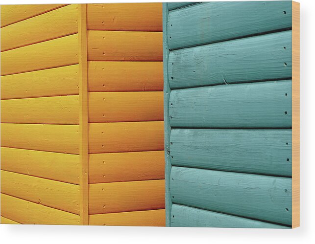 Beach Hut Wood Print featuring the photograph Yellow & Blue Beach Huts Abstract by Kevin Button