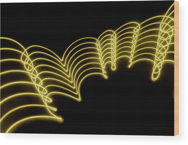 Curve Wood Print featuring the photograph Yellow Gold Abstract Lights Trails And by John Rensten