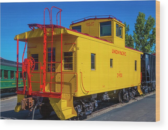 Union Pacific Wood Print featuring the photograph Yellow Union Pacific Caboose by Garry Gay