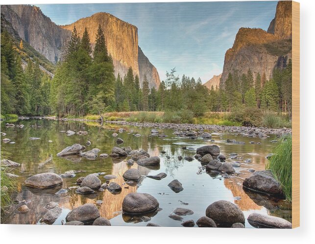 Scenics Wood Print featuring the photograph Yosemite Valley Reflected In Merced by Ben Neumann