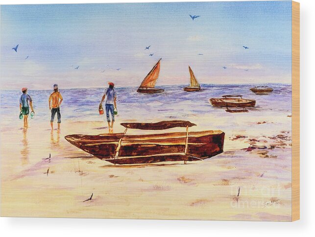 Beach Wood Print featuring the painting Zanzibar Forzani beach by Sher Nasser