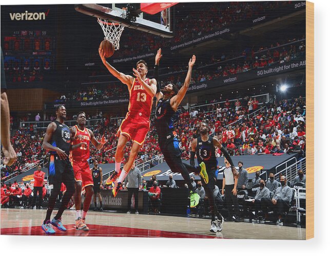Atlanta Wood Print featuring the photograph 2021 NBA Playoffs - New York Knicks v Atlanta Hawks by Scott Cunningham