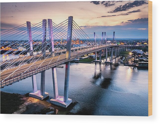 Goethals Wood Print featuring the photograph Aerial view of the New Goethals Bridge #1 by Mihai Andritoiu
