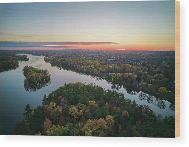 Drone Wood Print featuring the photograph Areal Sunset on the MilleIles river by Carl Marceau